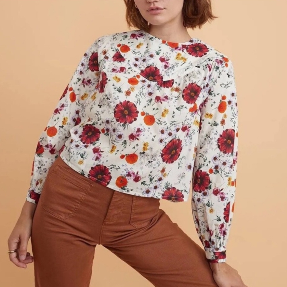 LIKE NEW Marine Layer Ruffle Yoke Blouse Wildflower Print Size  Large